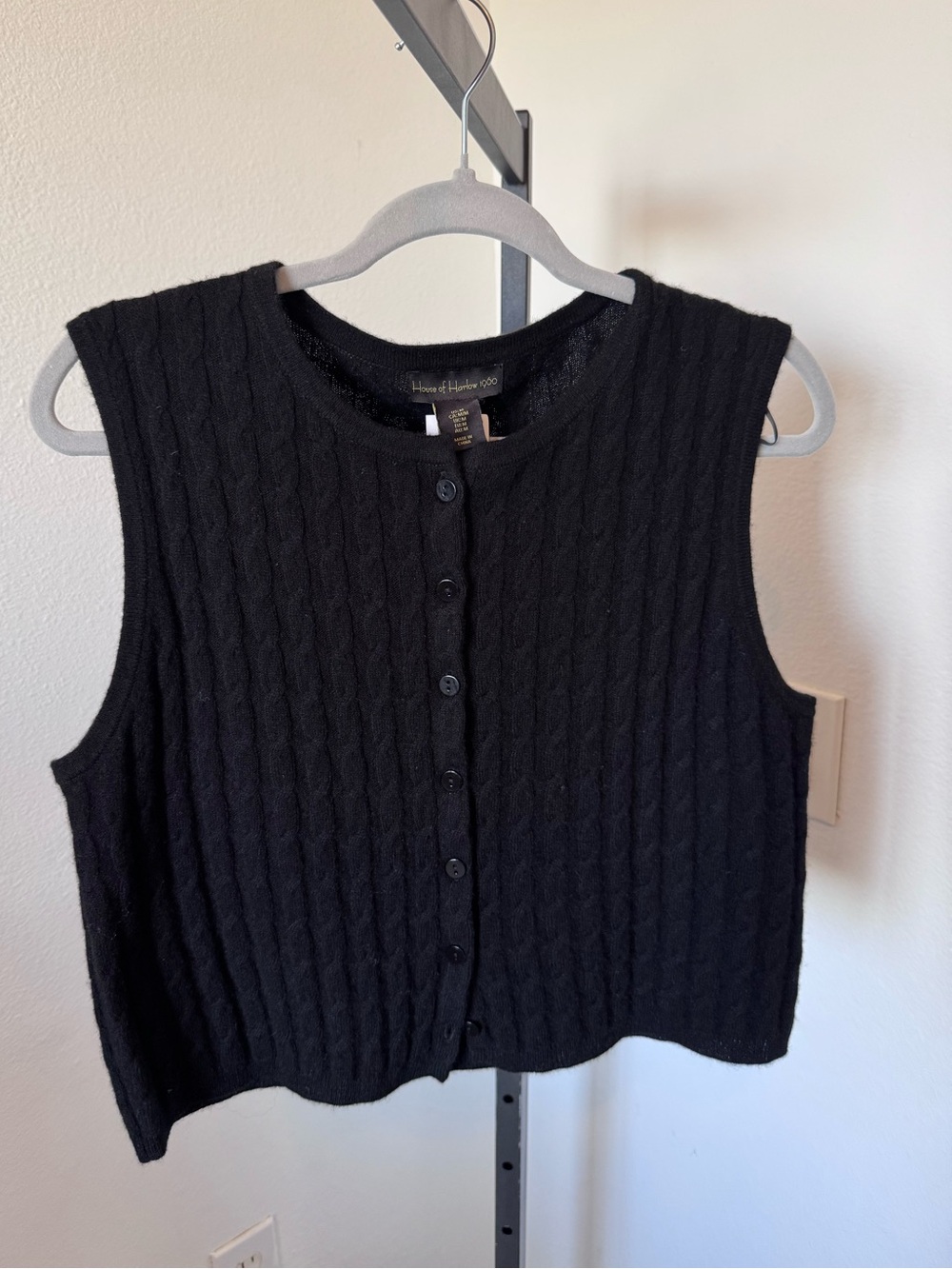 House of Harlow 1960 Black Cable Knit Button-Front Sweater Vest